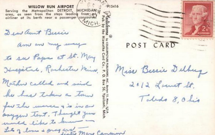 Willow Run Airport - Old Postcard